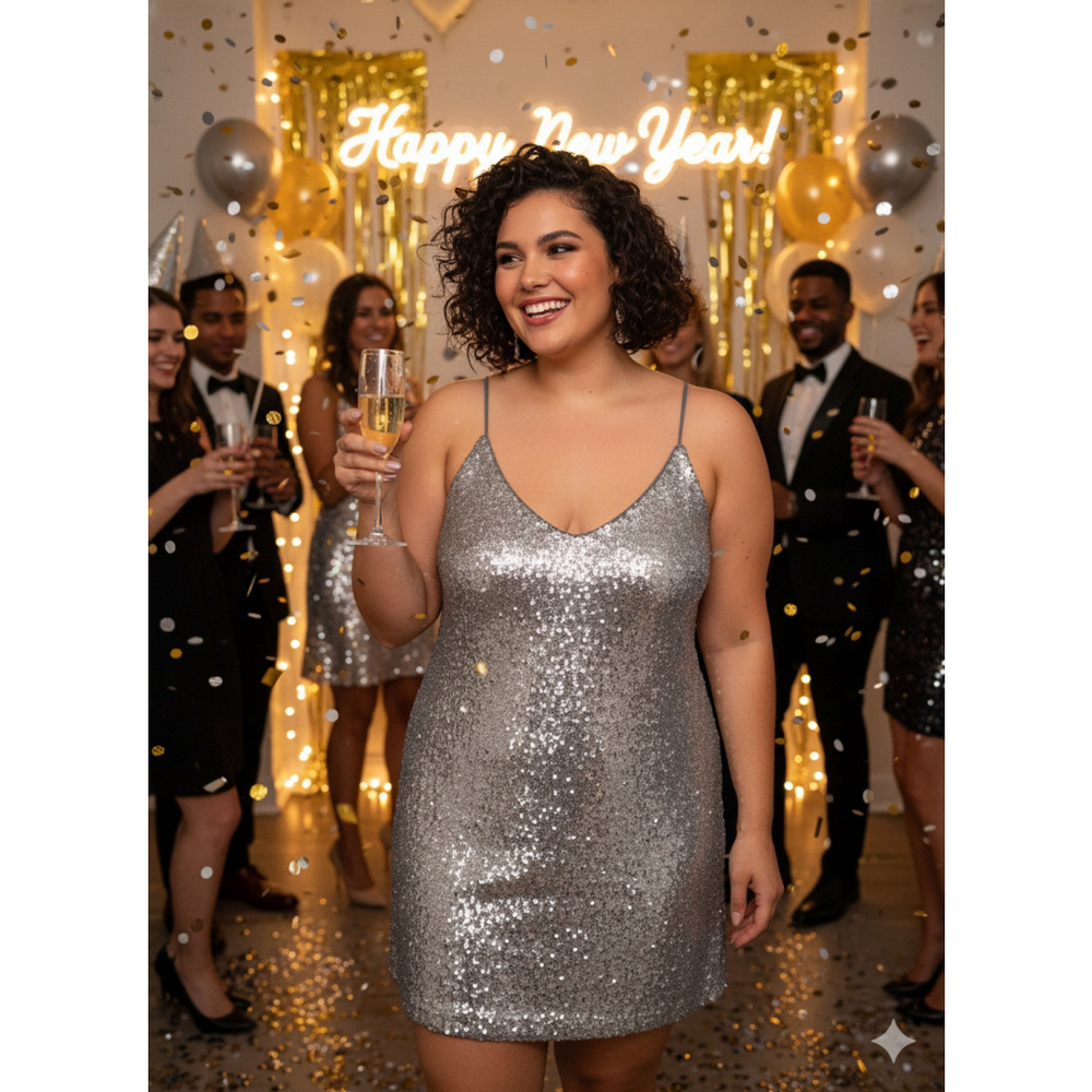 Women's ASOS Silver Sequin Mini Dress Plus Size 14 New Years Party Club Wear